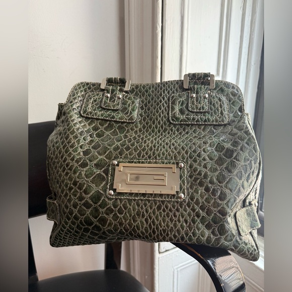 Vintage Guess Green Faux Croc Oversized Shoulder Embossed Crocodile Tote Bag